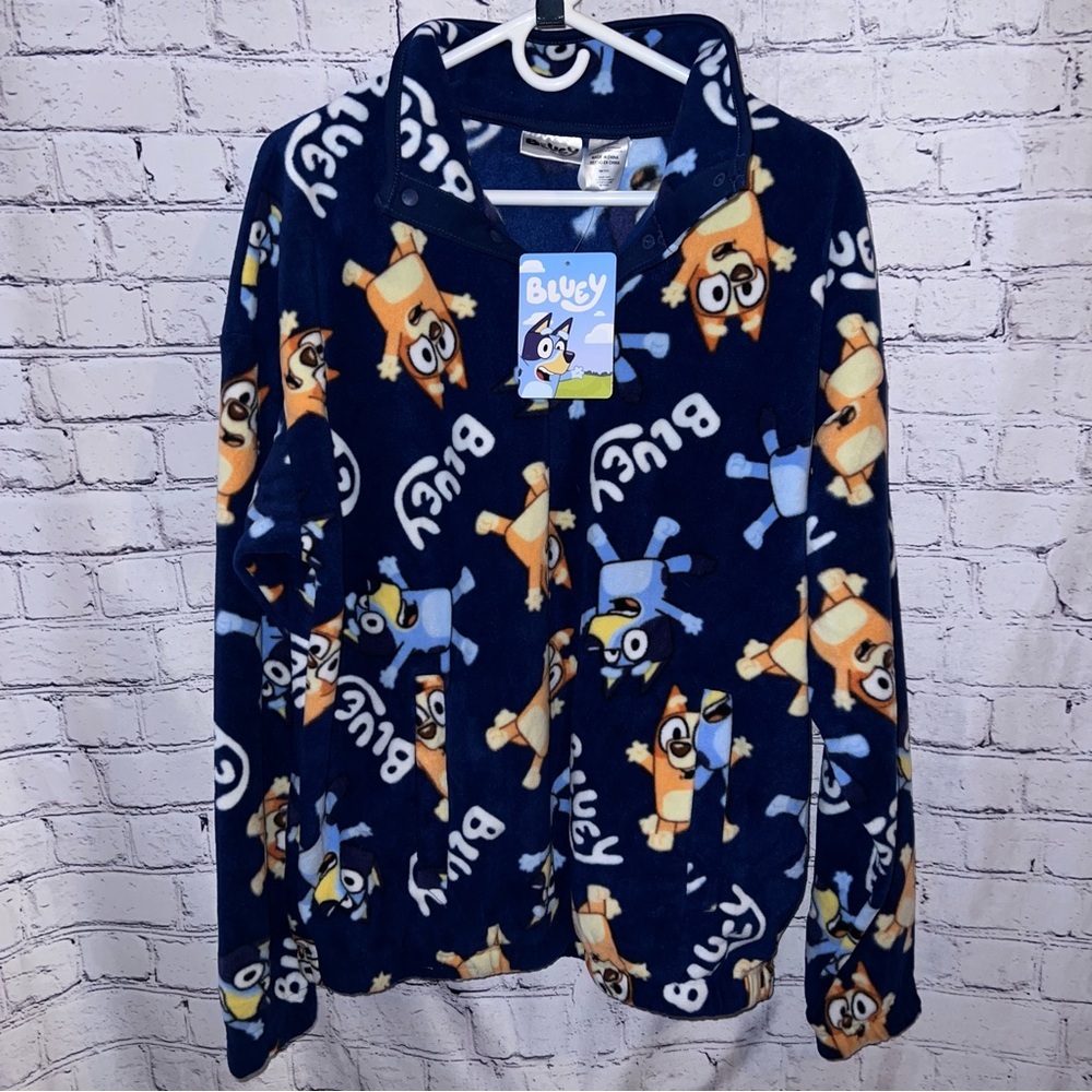 Bluey Themed Fleece 1/4 Button Snap Oversized‎ Pullover Size Medium